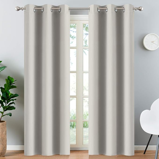 Yakamok Blackout Curtains 38x84 inch Light Beige Thermal Drapes-Bedroom | 2 by Yakamok