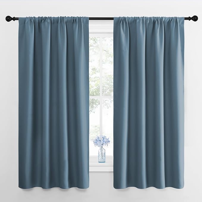 NICETOWN Kitchen Curtains, Short Blackout Drapes, Smoky Blue, Thermal Insulated by NICETOWN