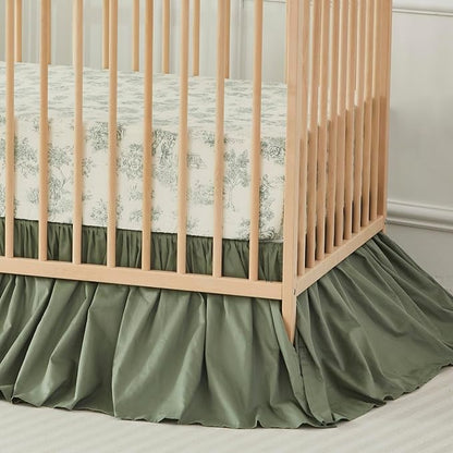 Brandream Crib Bed Skirt for Baby Girls Boys Gray Boho Bohemian Neutral Solid Cotton Toddler Bedskirt Farmhouse Chic Ruffle, Vintage Green