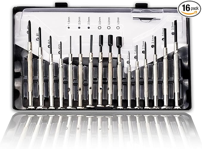 16 PCS Mini Precision Screwdriver Set - Premium Mini Screw Driver Set Kit - 16 Different Sizes of Flat Head Philips for Electronics, Toys, Computer & Watch Repair