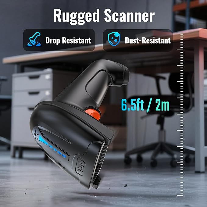 Tera Barcode Scanner Wireless Versatile 2-in-1 (2.4Ghz Wireless+USB 2.0 Wired) with Battery Level Indicator, 328 Feet Transmission Distance Rechargeable 1D Laser Bar Code Reader USB Handheld (Black)
