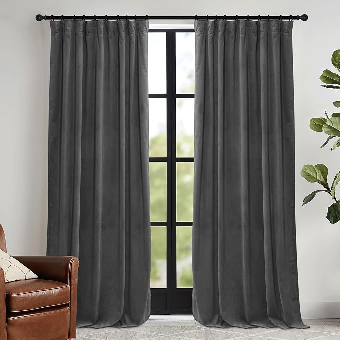 RYB HOME Grey Velvet Blackout Curtains 90 inches by RYBHOME