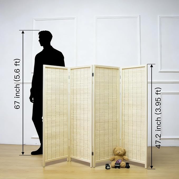 4 Panel Short Room Divider Screen, Small Bamboo Panel Divider - Image 2