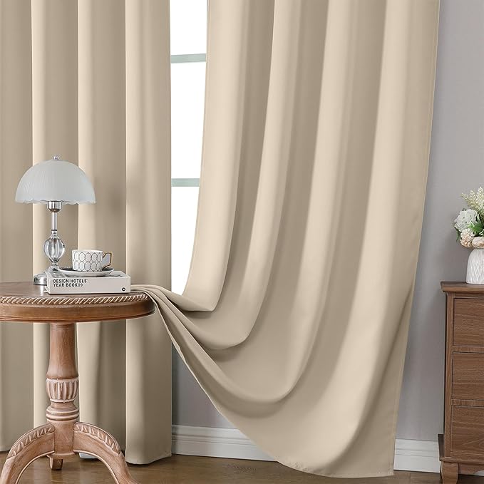 CUCRAF Light Beige Blackout Curtains 96 inch Length 2 Panels Set, Rod Pocket - Image 5