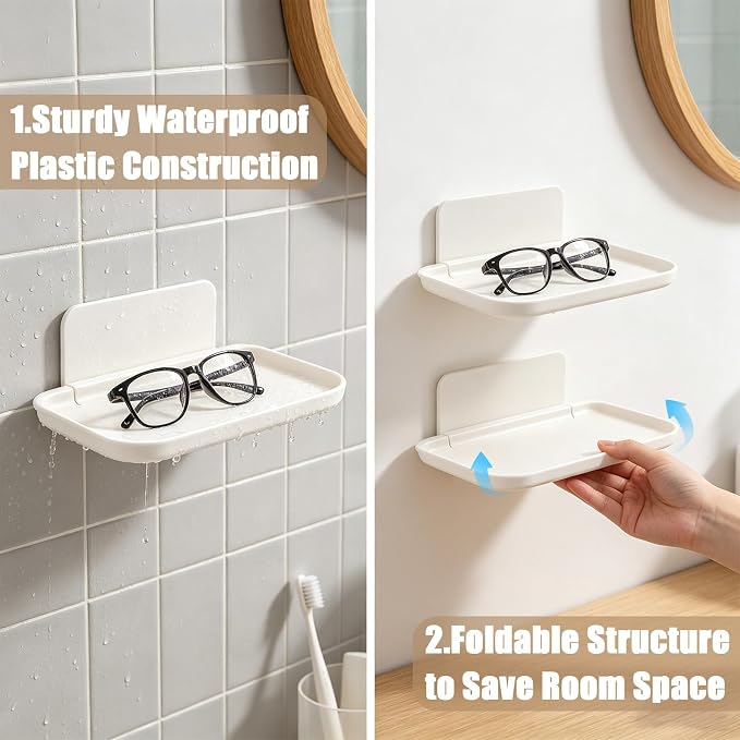 2Pcs Foldable Floating Shelf, No Drill Wall Shelves Adhesive Organizer Tray | - Image 6