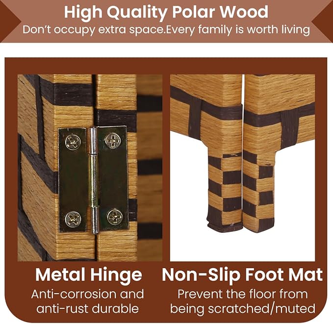 Room Divider Wall Divider 6FT 4 Panels Wood Mesh Hand-Woven Indoor Room Screen - Image 4