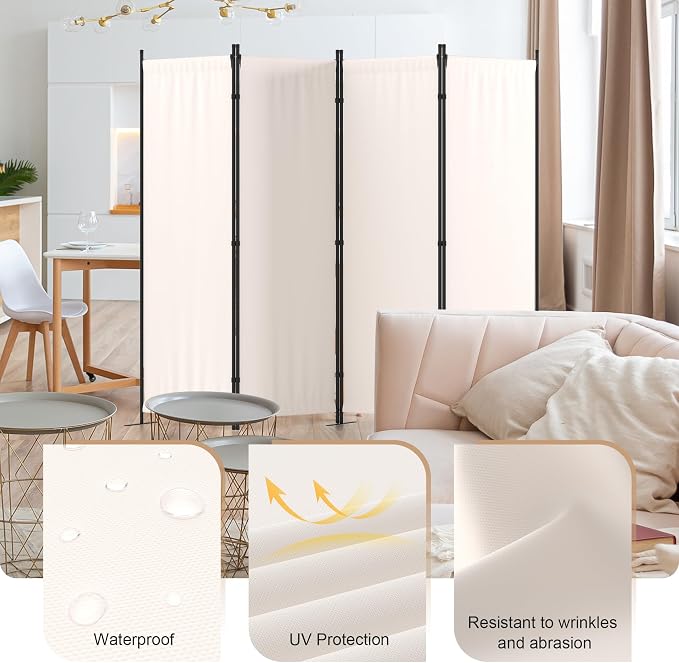 Room Divider 4 Panel Partition Room Dividers & Folding Privacy Screens w/ 3 - Image 5