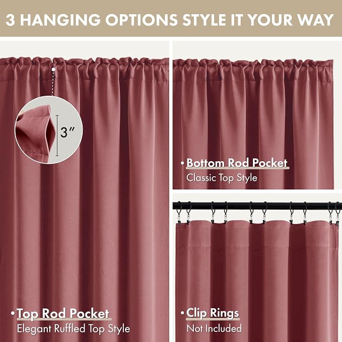 MIULEE Set of 4 Dusty Rose 45 Inch Short Blackout Kitchen Window Curtains | - Image 6