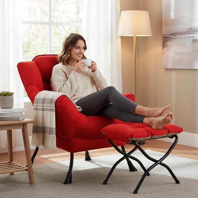 Welnow Lazy Chair with Ottoman, Reading Chair with Footrest, Foldable Footrest - Image 8