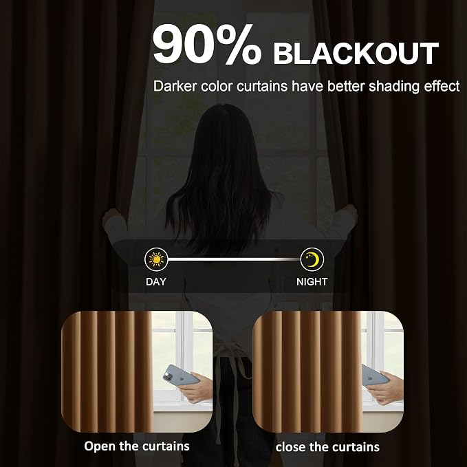 Cappuccino Brown Curtains 40x72 Inches Long 2 Panels Set, Pinch Pleated Thermal - Image 3
