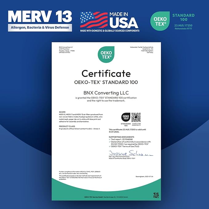 BNX TruFilter 20x25x2 MERV 13 (4-Pack) AC Furnace Air Filter - MADE IN USA - Electrostatic Pleated Air Conditioner HVAC AC Furnace Filters - Removes Pollen, Mold, Bacteria, Smoke