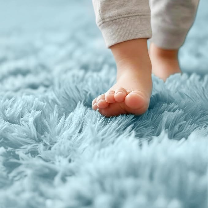 Amdrebio Light Blue Fuzzy Round Circle Area Rug 5Ft - Image 2