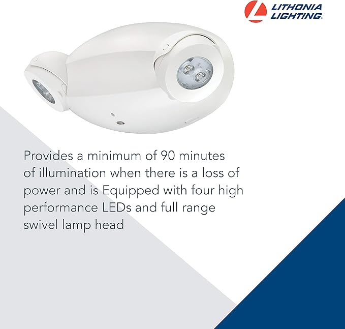 Lithonia Lighting Quantum Emergency Light, Contemporary Commercial LED Emergency Lights with 2 Aimable Lamp Heads, Ceiling or Wall Mount, White Thermoplastic, 120/277V Dual Voltage (ELM4L)