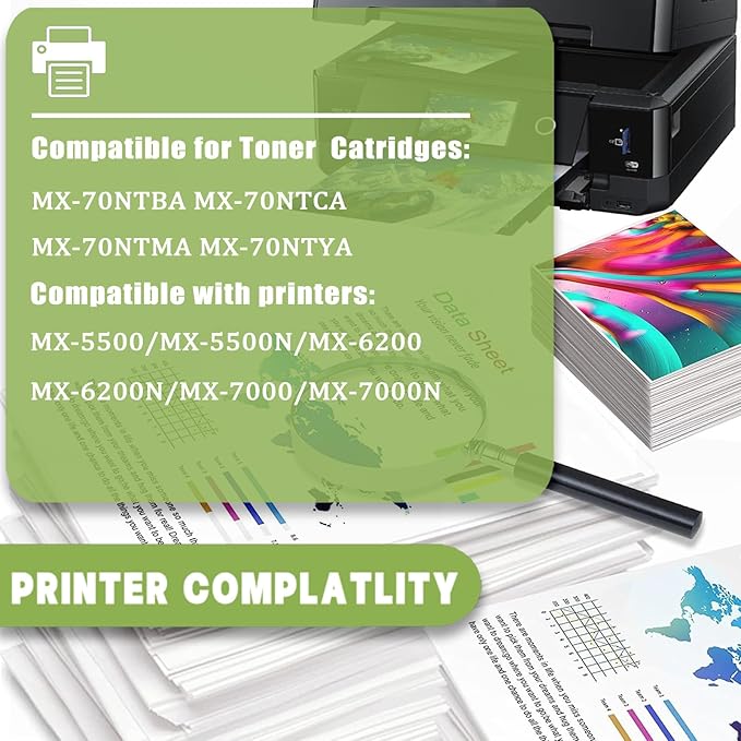 ERNZAT MX-70NT Toner Cartridge Compatible for Sharp MX-70NT MX-70NTBA MX-70NTCA MX-70NTMA MX-70NTYA Toner Cartridges Work for Sharp MX-5500 MX-5500N MX-6200 Printers
