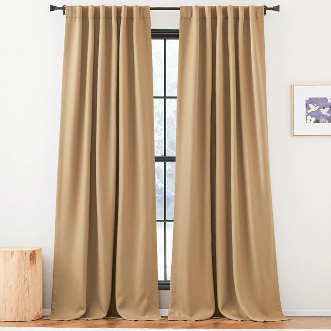 NICETOWN Thick Faux Linen Room Darkening Caramel Curtains 96 inches Long - Image 3