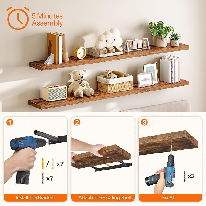 HOOBRO 70.9" Floating Shelves for Wall, for Wall Decor Storage in Bathroom - Image 7