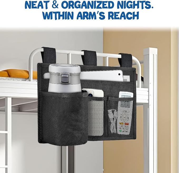 Hanging Bedside Caddy, 4 Pockets Bunk Bed Caddy, Bed Pocket - Image 2
