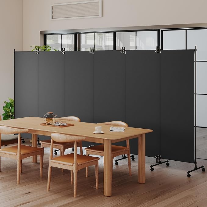 6 Panel Room Divider with Lockable Wheels, Freestanding Partition Room - Image 7
