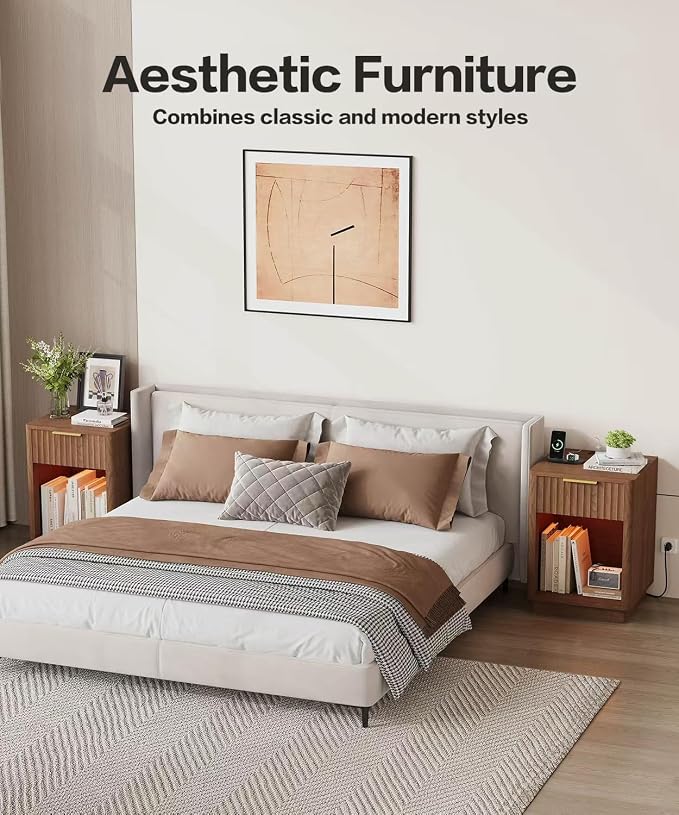 Akxomel Fluted Nightstand Set 2 Bedside Table - Image 4