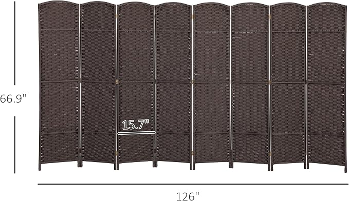 HOMCOM Room Divider 8 Panel Folding Screen Freestanding 5.6' Tall Brown | - Image 7