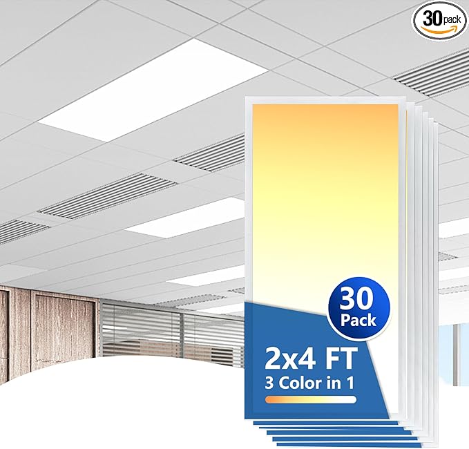 CycevSun 30-Pack 2x4 LED Drop Ceiling Light Fixture Flat Panel, 0-10V Dimmable, 30/40/50W Selectable, 3000K/4000K/5000K Switchable, 120-277V, ETL Listed