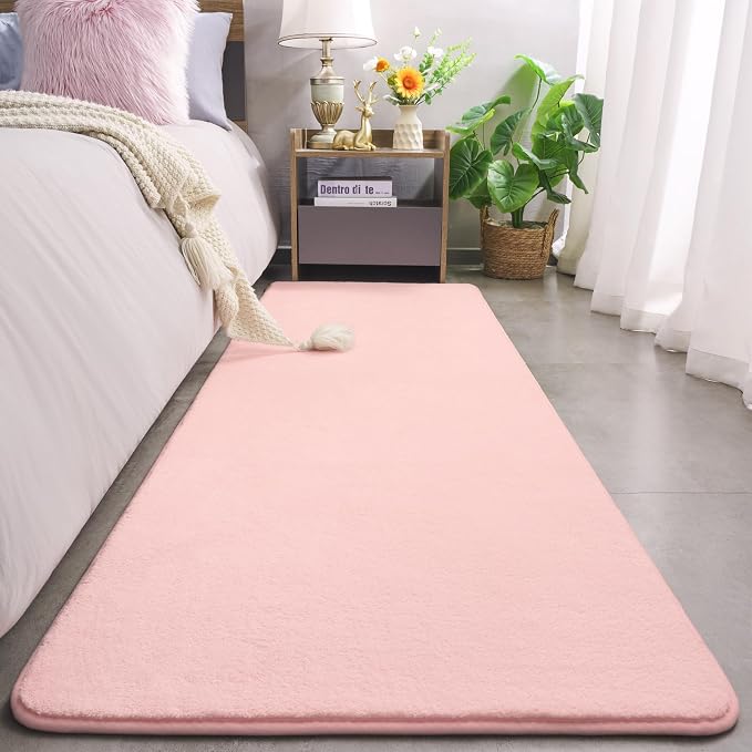 Modern Soft Hallway Runner Rug, 2x6 Feet Pink Washable Runner Rugs | Fluffy - Image 2