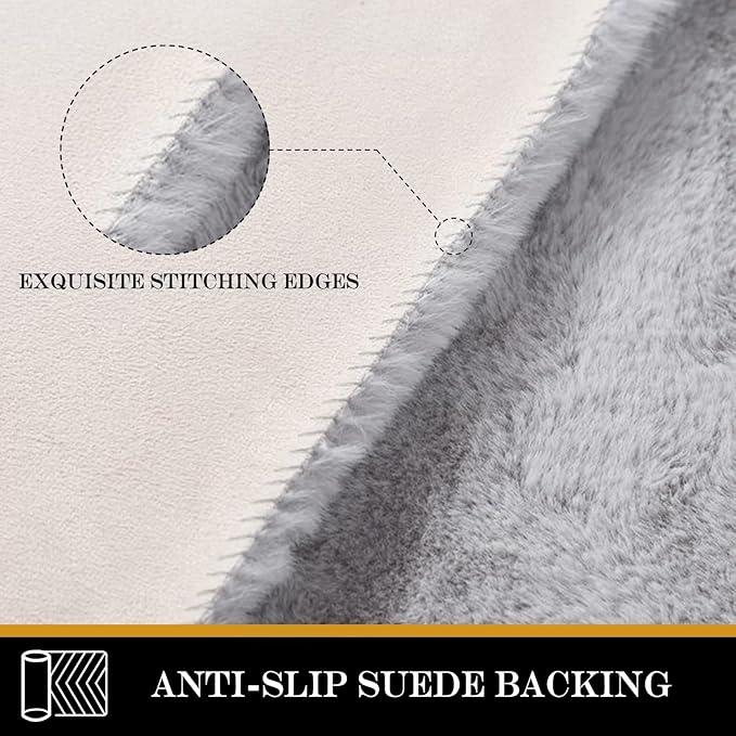 Latepis Area Accent Rug 2x4 Grey Furry Rug Washable Faux Fur Fluffy Shag Rugs Plush Shaggy Soft Rabbit Rugs for Playroom Sofa Bedroom Nursery Room Sheepskin