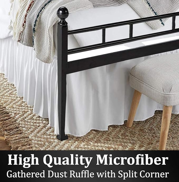 Ruffled Bed Skirt with Split Corners, White, King 18 Inch Drop Bedskirt, Hotel Quality Brushed Microfiber Wrinkle Free Dust Ruffle Bed Skirt King Size