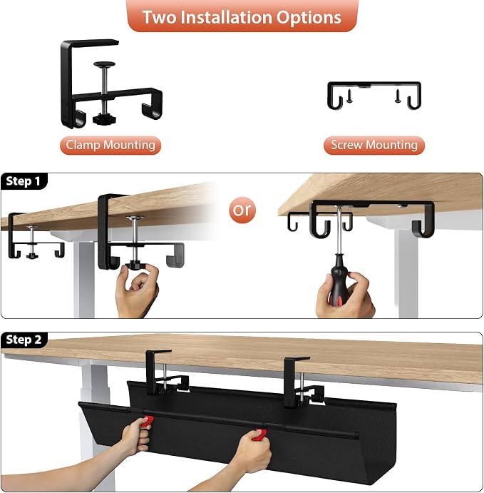 Univivi No Drill Under Desk Cable Management Tray, 28 inch Cable Management | - Image 6
