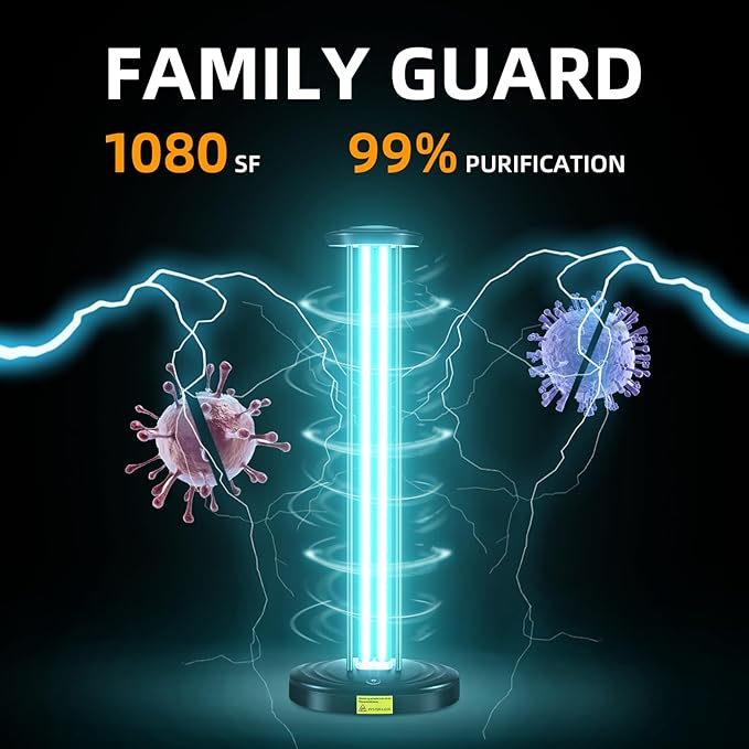 JTAPURE 100W UV Light with Ozone, 3-Gear Timer & Remote Control, Home Purification Device, Dust Mite & Mold Eliminator, Bed Bug Remover for Bathroom, Bedroom, Basement