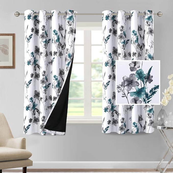 H.VERSAILTEX 100% Blackout Curtains 63 inch Length 2 Panels Set Cattleya Floral by HVERSAILTEX
