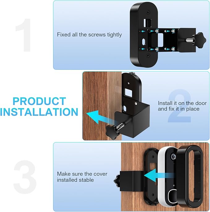 Anti-Theft Doorbell Mount Compatible with Arlo Video Doorbell 2K/HD (2nd Gen), No-Drill Adjustable Mounting Bracket for Arlo Doorbell Camera, Accessories for Apartments, Businesses Home (Black)