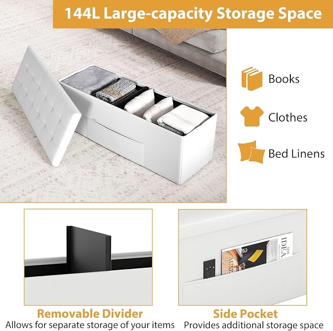 Giantex 43 Inches Folding Storage Ottoman Bench, Upholstered PU Leather Storage - Image 6
