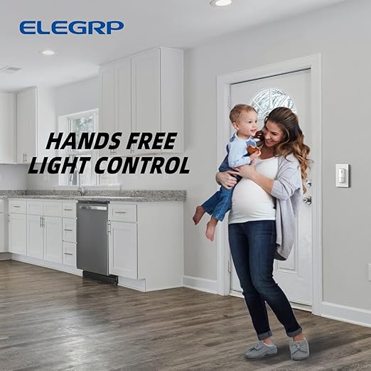 ELEGRP Single Pole Occupancy Motion Sensor Light Switch, Need Grounding Wire No Neutral Wire, 120° Sensor Coverage PIR Infrared Motion Activated, for CFL/LED/Incandescent Bulb, UL,1 Pack, Matte White