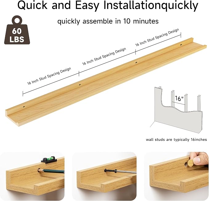 Floating Picture Ledge Shelves for Wall Set of 2, 72 Inches Picture Ledge Shelf - Image 5