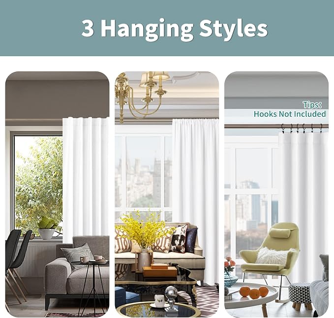 BGment Pure White 100% Blackout Curtains - Image 3