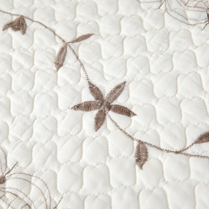 ROOMLIFE Quilt Set King Size 3D Floral Embroidery Pattern 3-Piece Cotton - Image 5