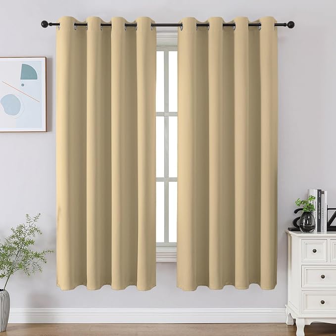 CUCRAF Beige Blackout Curtains 54 inch Length 2 Panels Set, Room Darkening by CUCRAF
