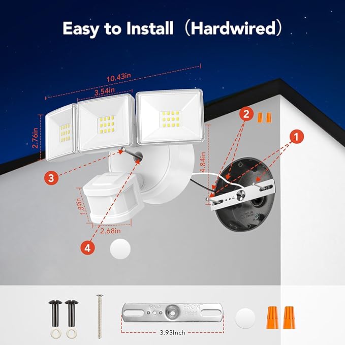 OREiN Motion Sensor Outdoor Flood Lights, 26W 3500LM Bright Security Lights, 5000K Daylight, Dusk to Dawn/Auto/Mode, IP65 Waterproof Hardwired Exterior Lighting for Garage, Driveway, Backyard(White)
