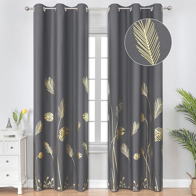 Blackout Curtains for Bedroom Living Room Palm Tree and Wheat Pattern Thermal by ESTELARTEXTILER