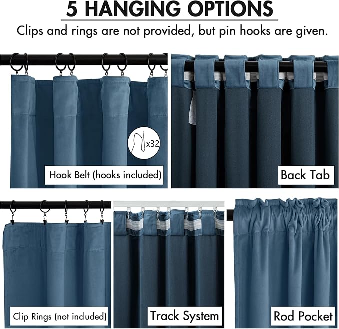 MIULEE Velvet Curtains 50W x 90L 2 Panels Stone Blue Blackout Curtains | Luxury - Image 2