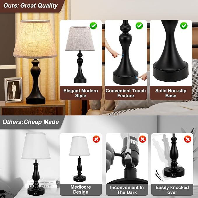 Touch Lamps for Nightstand, 3 Way Dimmable Bedside Lamps - Image 8