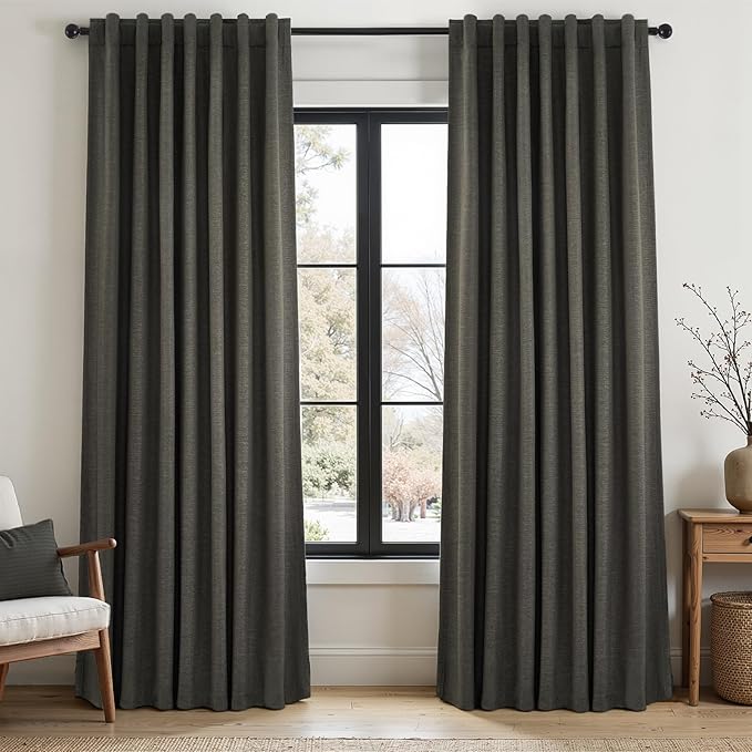 Topfinel 100% Blackout Linen Textured Curtains 84 inches Long Charcoal Gray by Topfinel