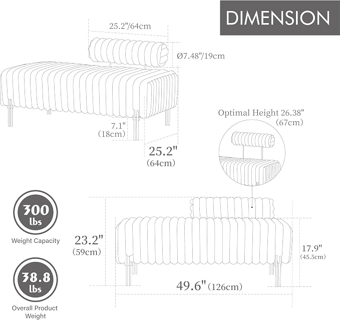 KEIKI 49.6" Upholstered Sofa End of Bed Bench Ottoman Footrest, Mini Loveseat - Image 2