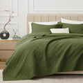 EXQ Home Quilt Set Queen Size Summer Squares Pattern Forest Green Bedspread | by EXQHomeTexitleCoLtd