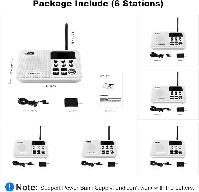 Wuloo Intercoms Wireless for Home 1 Mile Range 22 Channel 100 Digital Code Display Screen, Wireless Intercom System for Home House Business Office, Room to Room Intercom Communication (6 Packs, White)