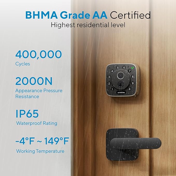 ULTRALOQ Bolt Fingerprint Smart Lock with Lever, Front Keypad Door Lock with Handle, Built-in WiFi Deadbolt, App Remote Control, Auto-Lock, Works with Apple HomeKit, Alexa, Google, BHMA Certified