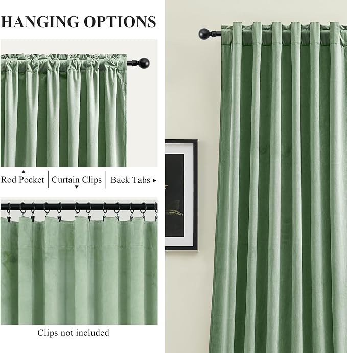 Sage Green Velvet Blackout Curtains 102 Inches - Image 3