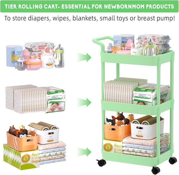 Volnamal Diaper Caddy, 3 Tier Rolling Cart - Image 2