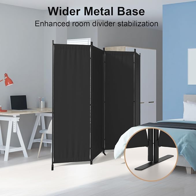 Room Divider 4 Panel Partition Room Dividers & Folding Privacy Screens w/ 3 - Image 8